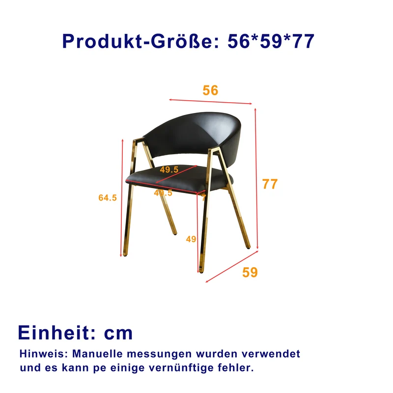 Lot de 2 chaises de salle à manger en similicuir noir, cadre métal doré CLASSICCEILINGHOME