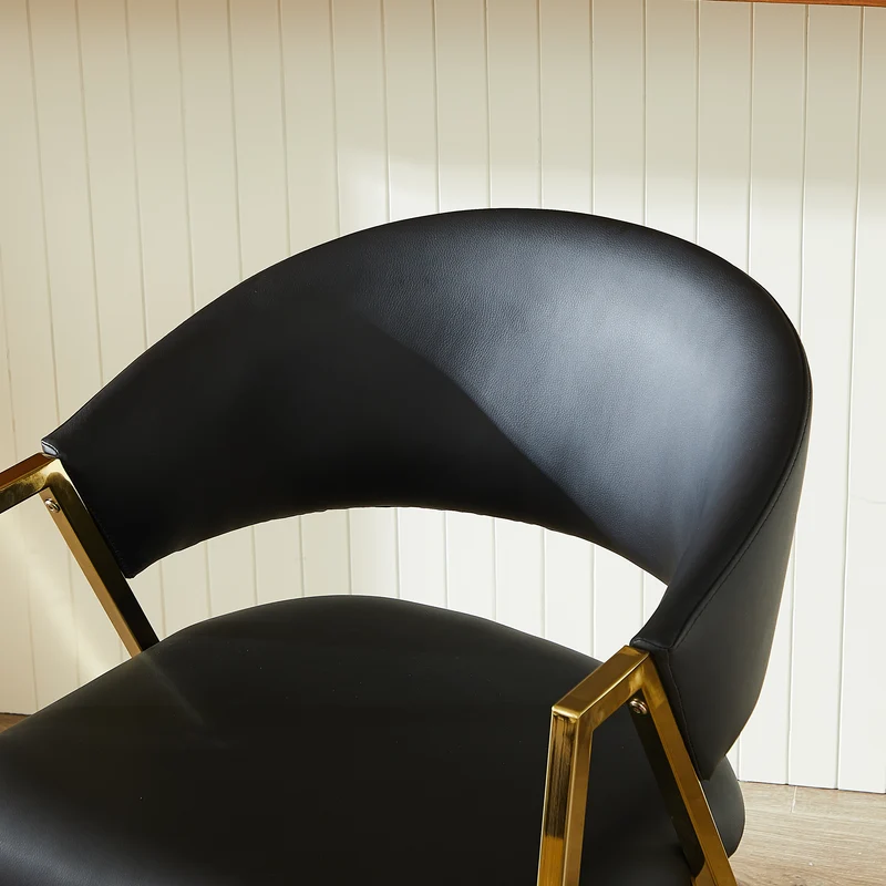 Lot de 2 chaises de salle à manger en similicuir noir, cadre métal doré CLASSICCEILINGHOME