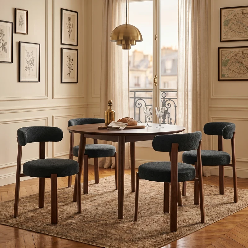 Lot de 4 chaises de salle à manger tissu noir dossier incurvé CLASSICBENCHHOME