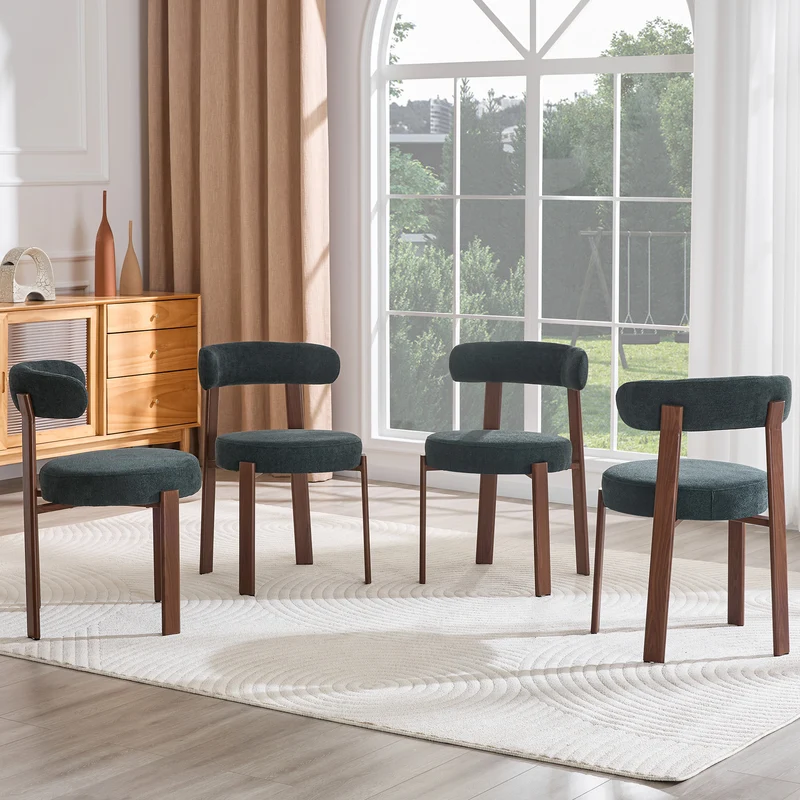 Lot de 4 chaises de salle à manger tissu noir dossier incurvé CLASSICBENCHHOME