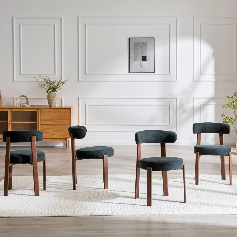 Lot de 4 chaises de salle à manger tissu noir dossier incurvé CLASSICBENCHHOME
