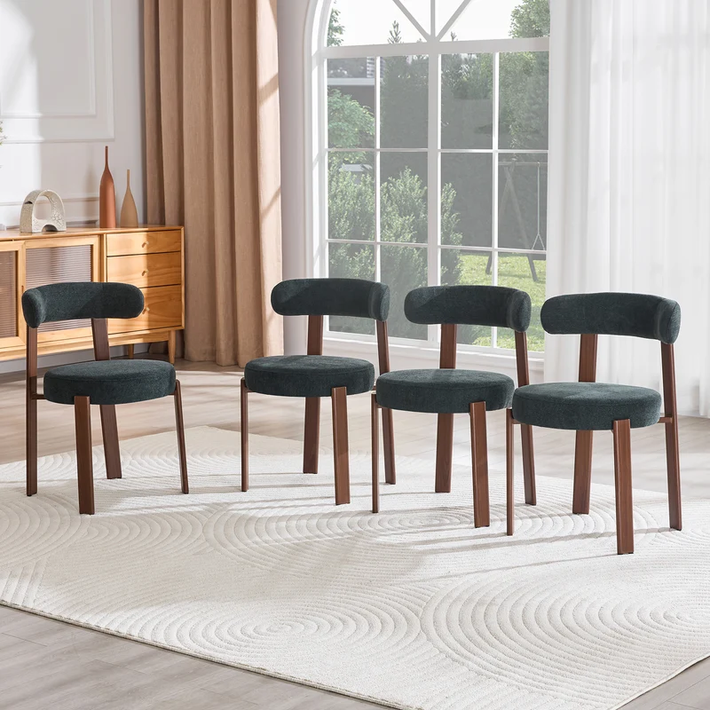 Lot de 4 chaises de salle à manger tissu noir dossier incurvé CLASSICBENCHHOME