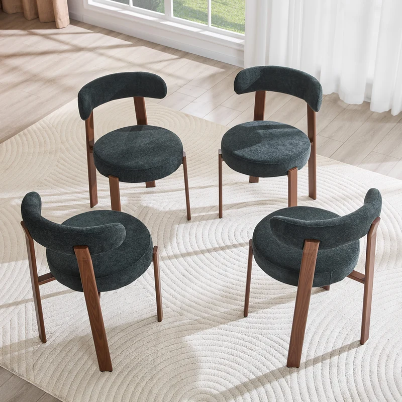 Lot de 4 chaises de salle à manger tissu noir dossier incurvé CLASSICBENCHHOME