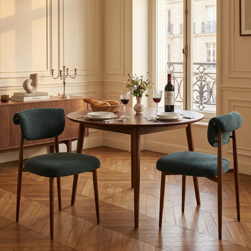 Lot de 2 chaises de salle à manger noires en lin, courbé, pieds effet noyer CLASSICBARHOME