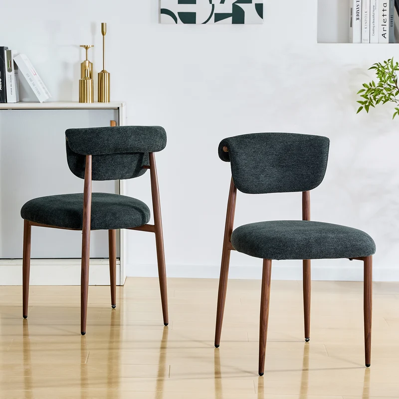 Lot de 2 chaises de salle à manger noires en lin, courbé, pieds effet noyer CLASSICBARHOME