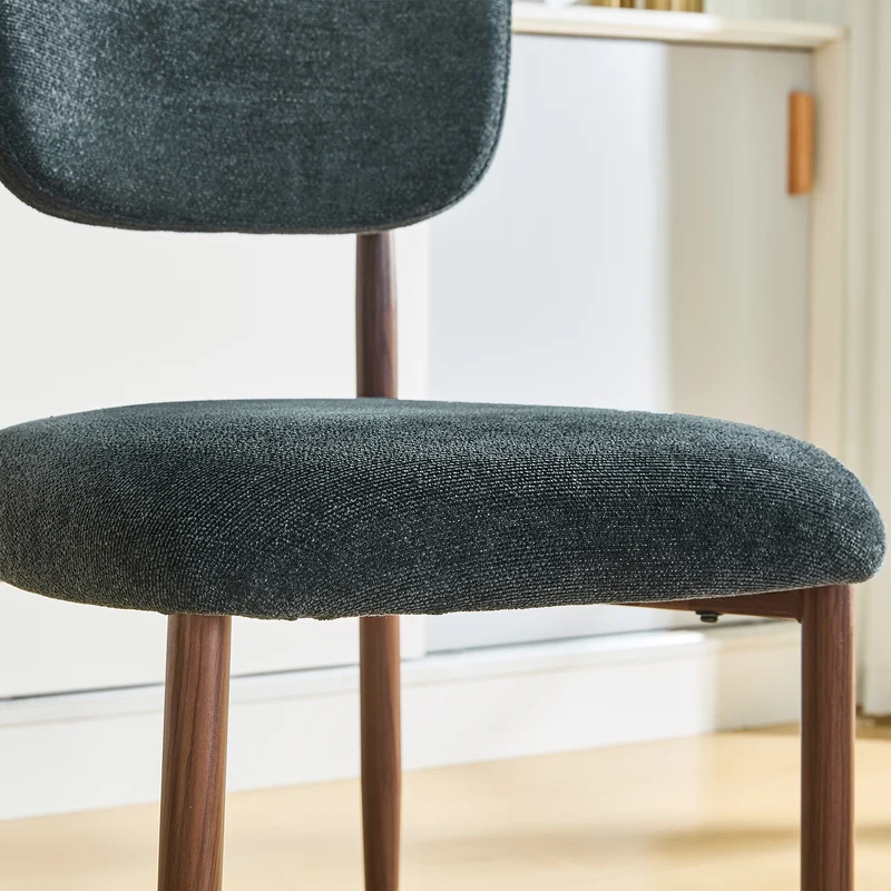 Lot de 2 chaises de salle à manger noires en lin, courbé, pieds effet noyer CLASSICBARHOME