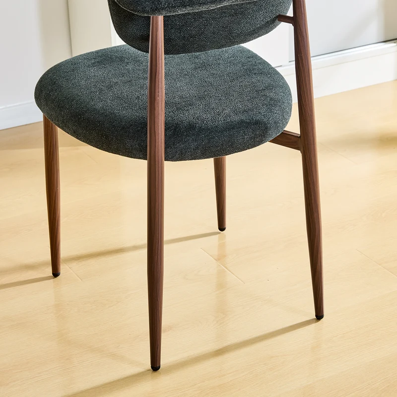 Lot de 2 chaises de salle à manger noires en lin, courbé, pieds effet noyer CLASSICBARHOME