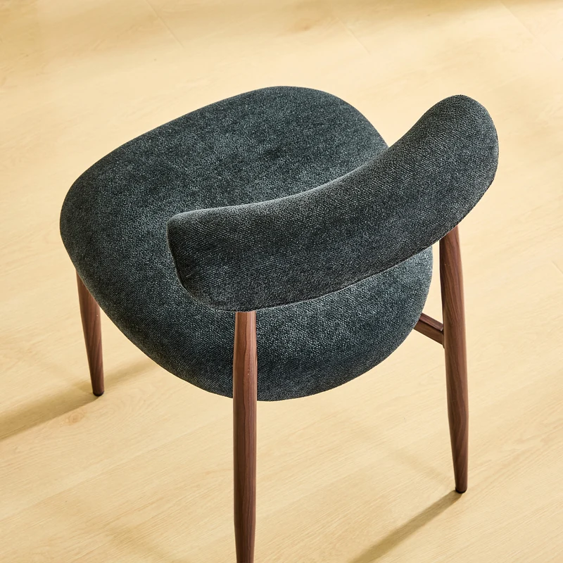 Lot de 2 chaises de salle à manger noires en lin, courbé, pieds effet noyer CLASSICBARHOME