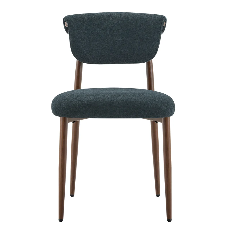 Lot de 2 chaises de salle à manger noires en lin, courbé, pieds effet noyer CLASSICBARHOME