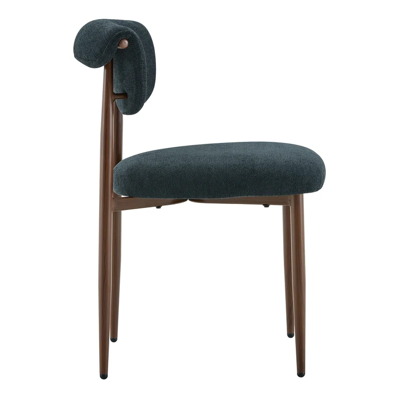 Lot de 2 chaises de salle à manger noires en lin, courbé, pieds effet noyer CLASSICBARHOME