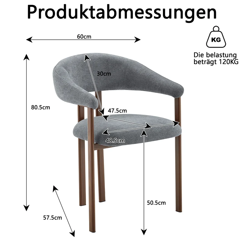 Lot de 2 chaises en lin gris clair, pieds métalliques effet bois noyer CLASSICCARTSET