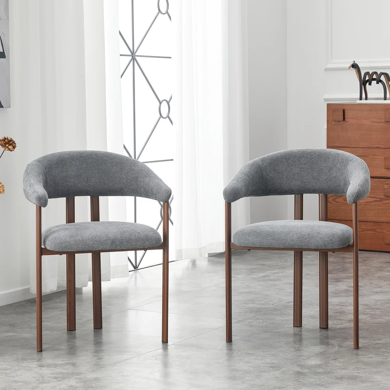 Lot de 2 chaises en lin gris clair, pieds métalliques effet bois noyer CLASSICCARTSET