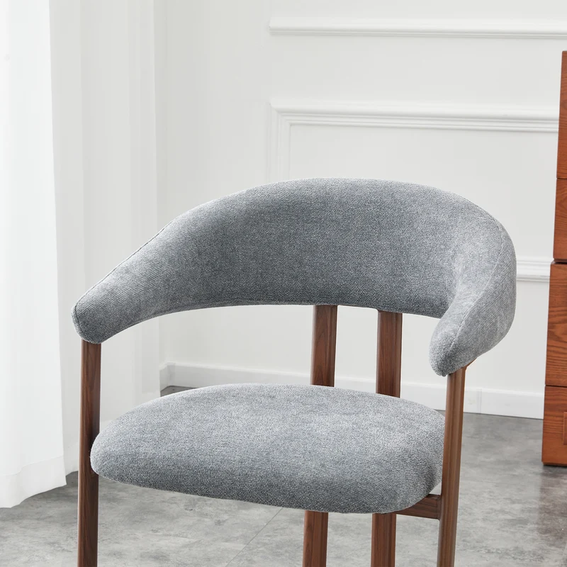 Lot de 2 chaises en lin gris clair, pieds métalliques effet bois noyer CLASSICCARTSET