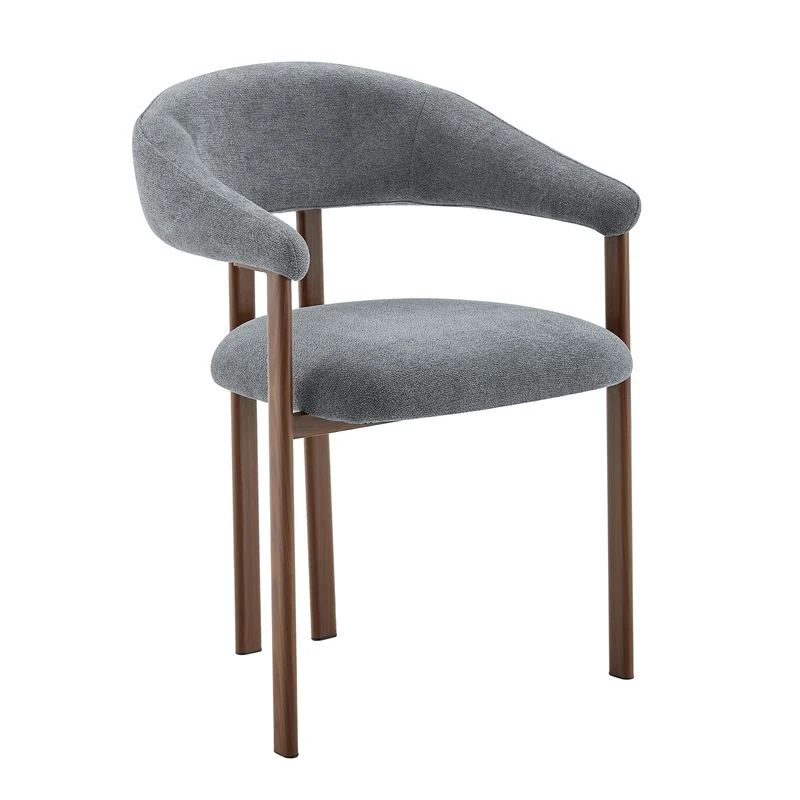 Lot de 2 chaises en lin gris clair, pieds métalliques effet bois noyer CLASSICCARTSET