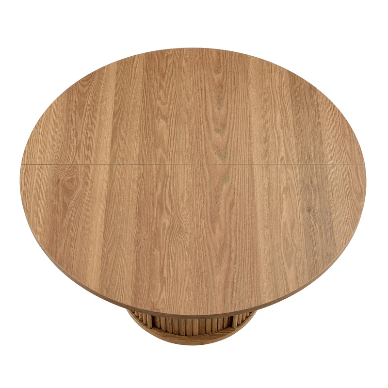 Table de salle à manger ronde effet bois, design à latte et rangement intégré 4-6 personnes 120cm CLASSICCEILING