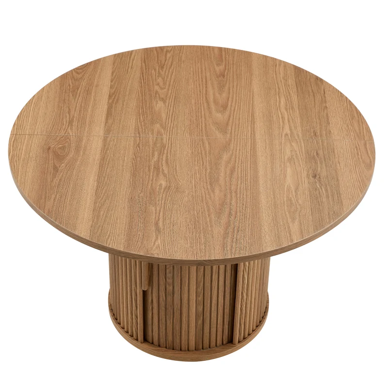 Table de salle à manger ronde effet bois, design à latte et rangement intégré 4-6 personnes 120cm CLASSICCEILING