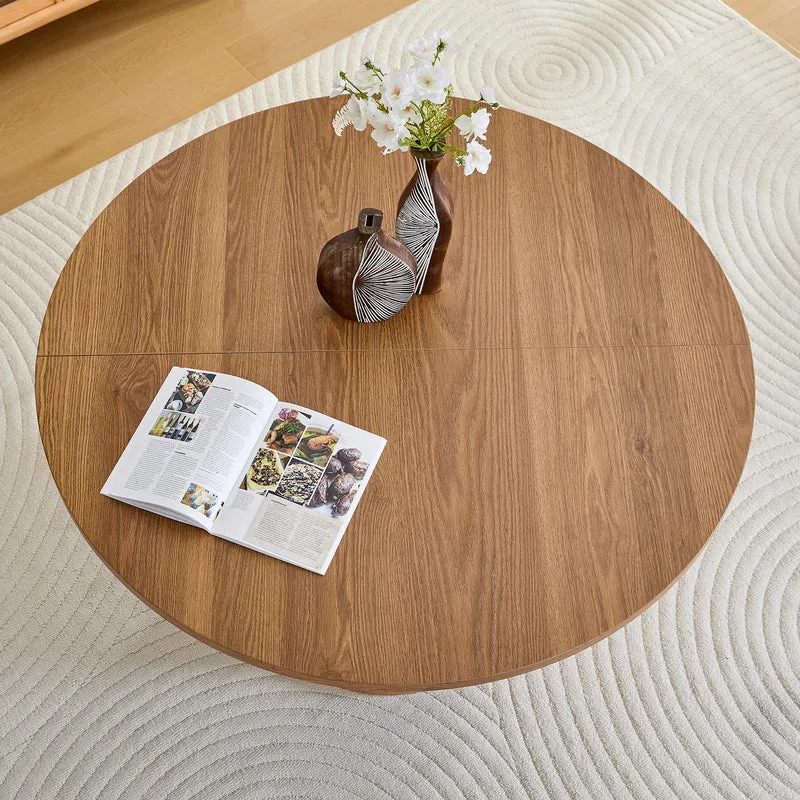 Table de salle à manger ronde effet bois, design à latte et rangement intégré 4-6 personnes 120cm CLASSICCEILING