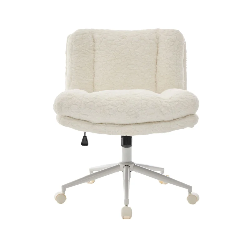Chaise de bureau large fausse fourrure crème, pivotante et réglable, style cosy AURORAEX