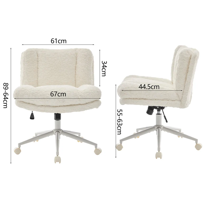 Chaise de bureau large fausse fourrure crème, pivotante et réglable, style cosy AURORAEX