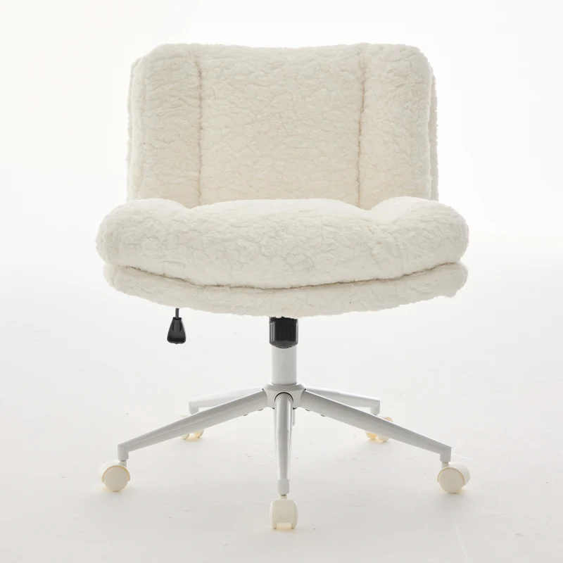 Chaise de bureau large fausse fourrure crème, pivotante et réglable, style cosy AURORAEX