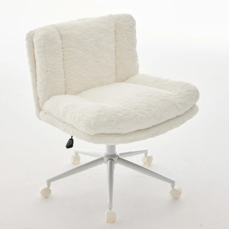 Chaise de bureau large fausse fourrure crème, pivotante et réglable, style cosy AURORAEX