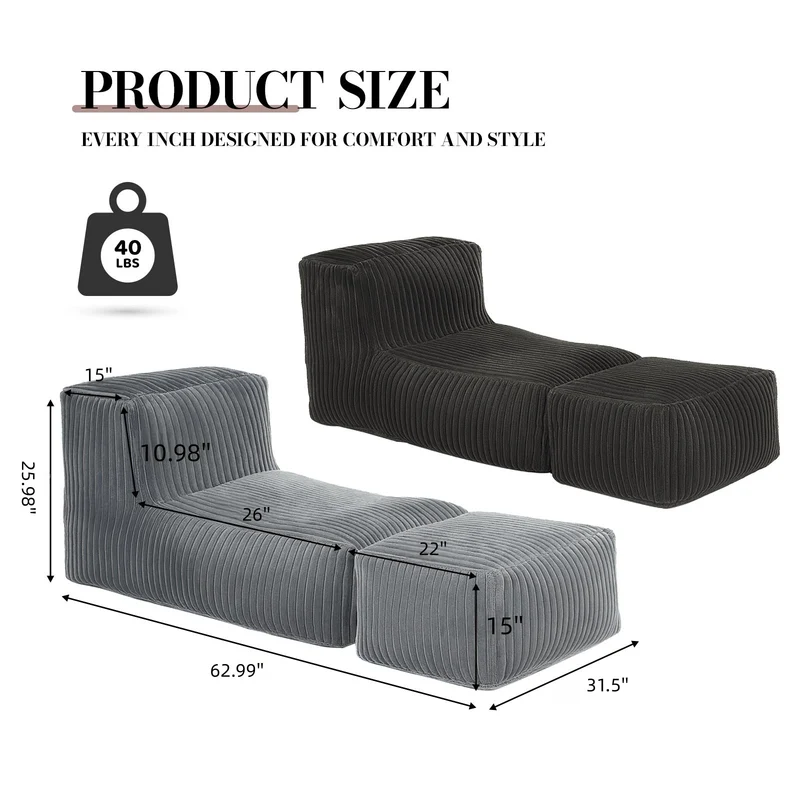 Méridienne capitonnée en flanelle gris claire, chaise longue convertible sans montage 160x80x66cm CLASSICARTART