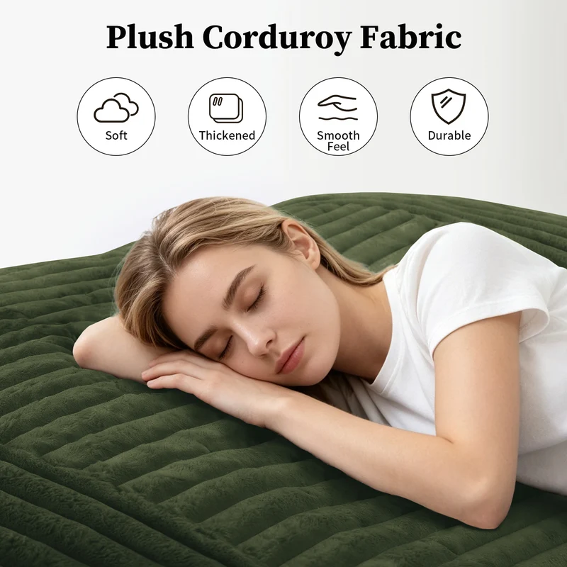 Pouf poire convertible lit flanelle côtelée vert déhoussable 180x125cm CHROMECLOCK
