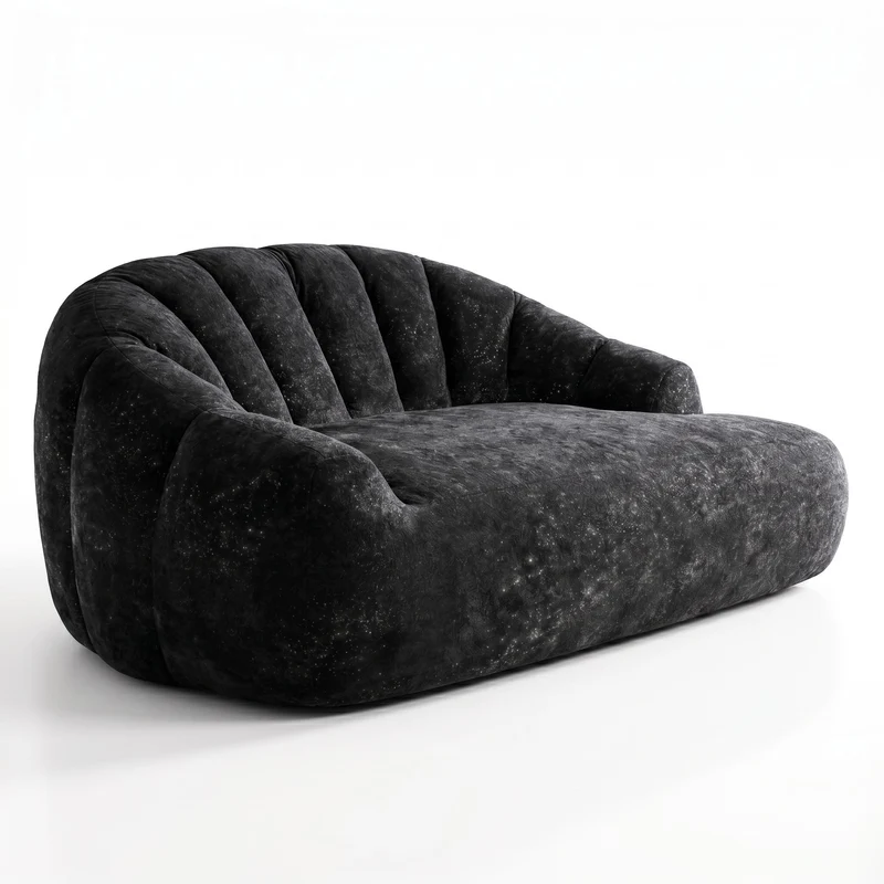 Canapé design forme de coquillage en flanelle noire avec paillettes sans montage 140x98x61cm CHROMEBED
