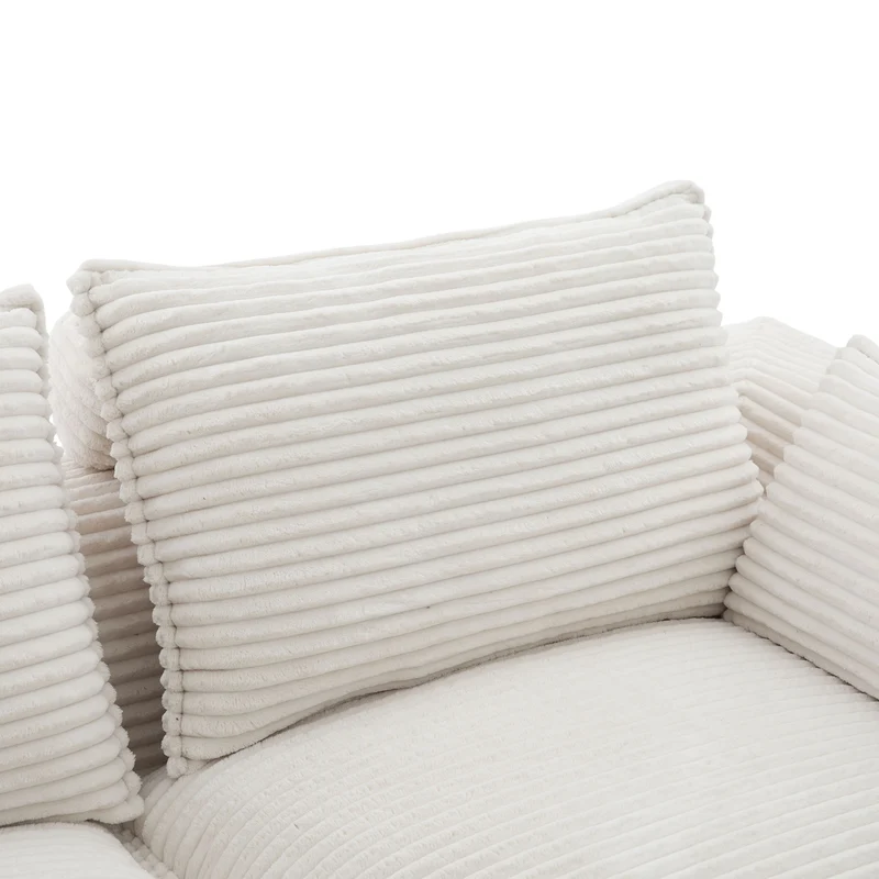 Canapé modulable 4 places avec 2 poufs et coussins Velours côtelé beige, poches latérales et porte-gobelet BENCHPURE