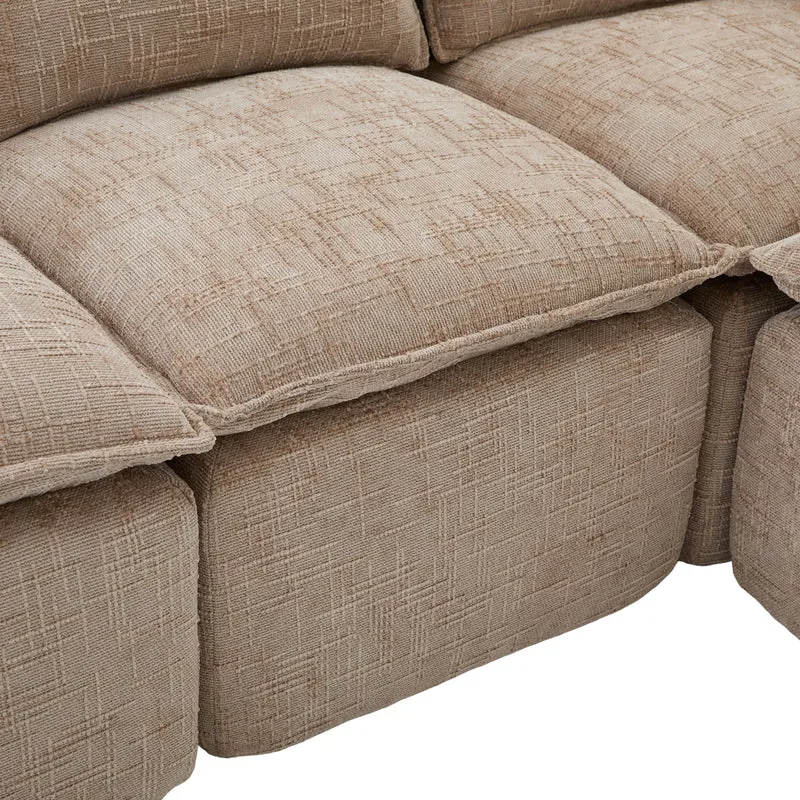 Canapé modulable 3 places avec pouf et coussins tissu chenille kaki, poches latérales et porte-gobelet BENCHPRIME