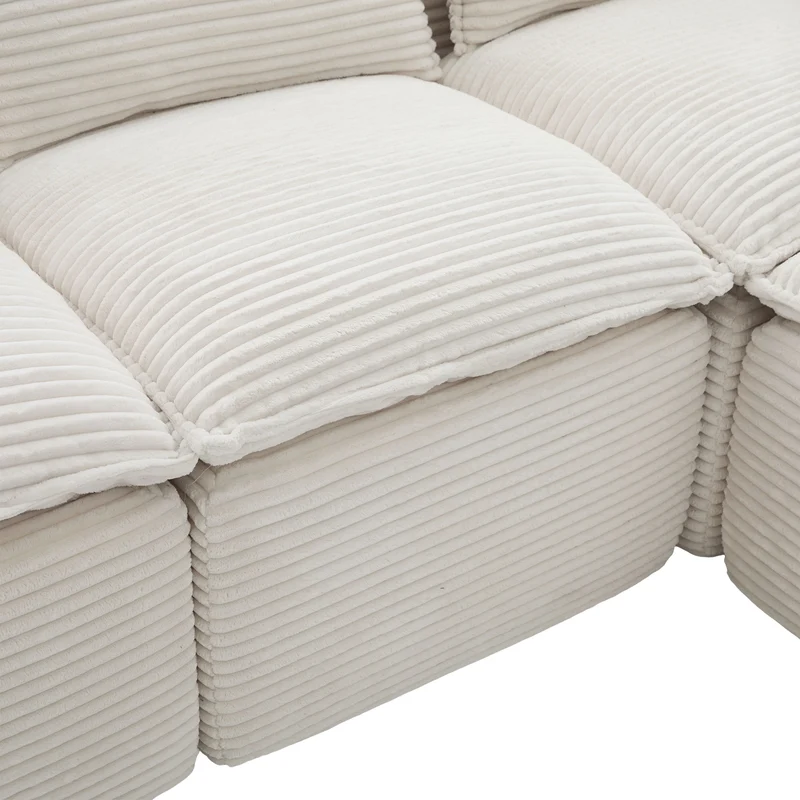 Canapé modulable 3 places avec pouf et coussins tissu chenille beige, poches latérales et porte-gobelet BENCHPOINT