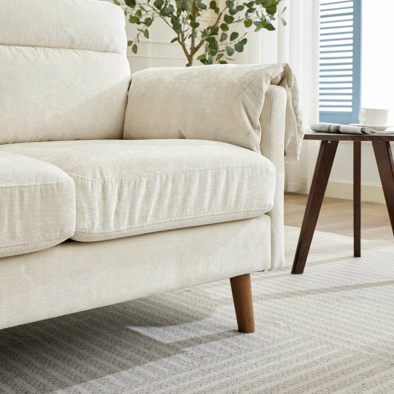 Canapé 2 places compact en chenille douce beige 124x70x85cm BIRCHTHROW