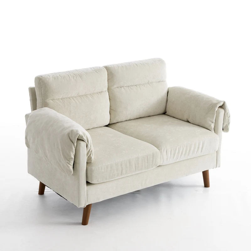 Canapé 2 places compact en chenille douce beige 124x70x85cm BIRCHTHROW