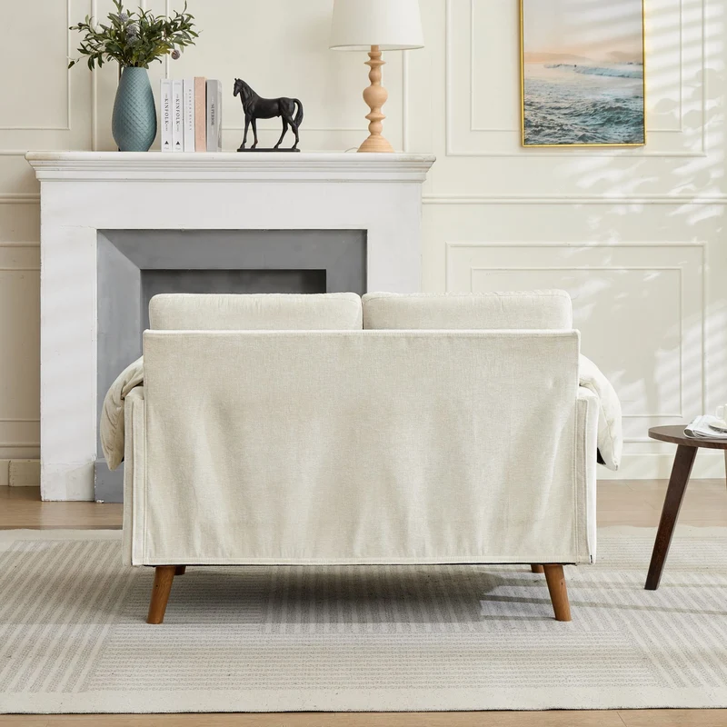 Canapé 2 places compact en chenille douce beige 124x70x85cm BIRCHTHROW