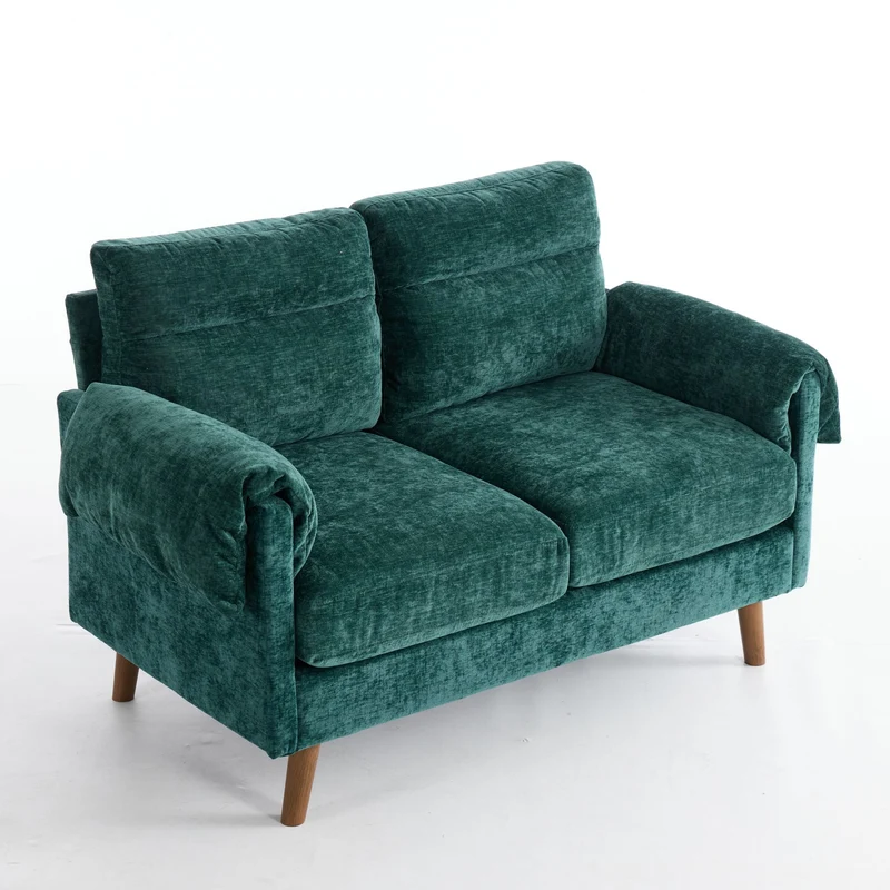 Canapé 2 places compact en chenille douce vert émeraude 124x70x85cm BIRCHSTYLE