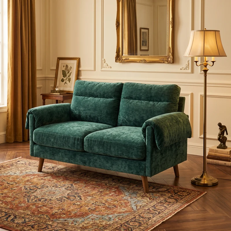 Canapé 2 places compact en chenille douce vert émeraude 124x70x85cm BIRCHSTYLE