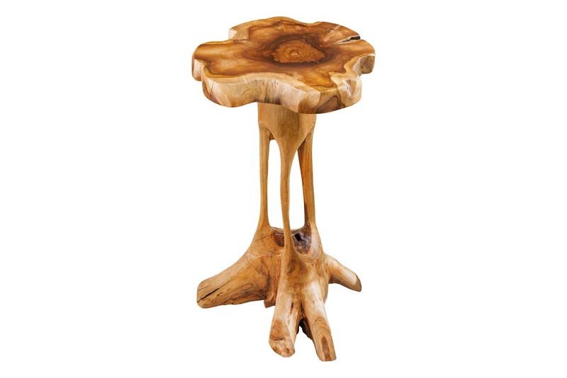 Table d'appoint en bois massif ROOT 70cm en teck naturel en bois de racine au design sur pilotis