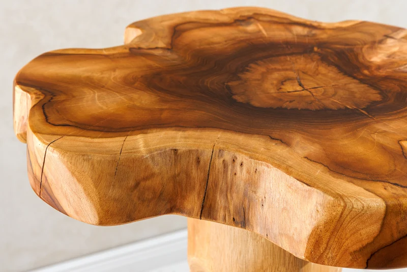 Table d'appoint en bois massif ROOT 70cm en teck naturel en bois de racine au design sur pilotis
