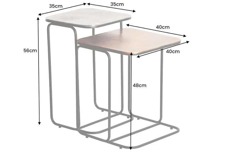 Lot de 2 tables d'appoint ABSTRACT 55cm or argent noir métal fait main