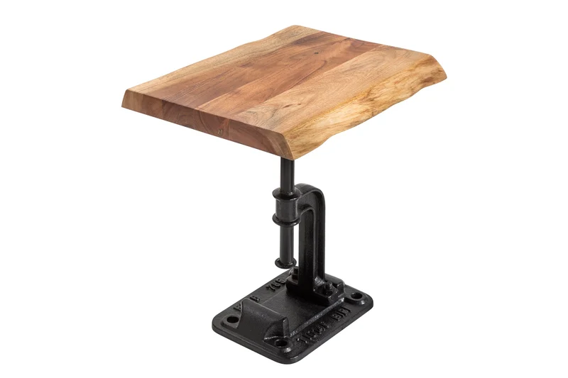 Table d'appoint authentique FACTORY 50cm en bois massif d'acacia bord d'arbre design industriel