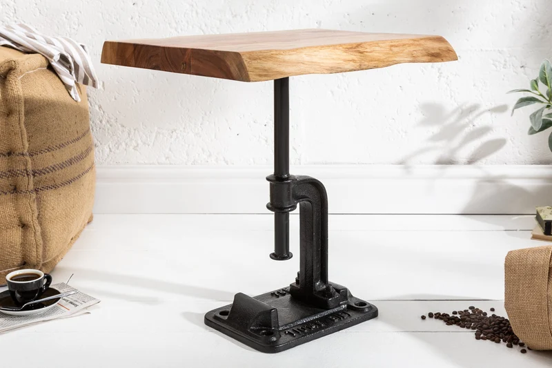 Table d'appoint authentique FACTORY 50cm en bois massif d'acacia bord d'arbre design industriel