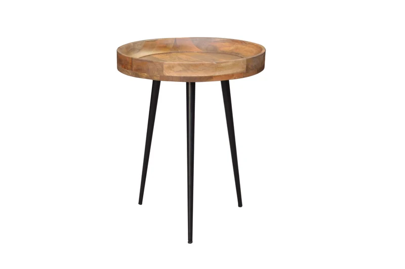 Table d'appoint massive PURE NATURE 45cm en bois de manguier naturel ronde avec pieds en métal noir