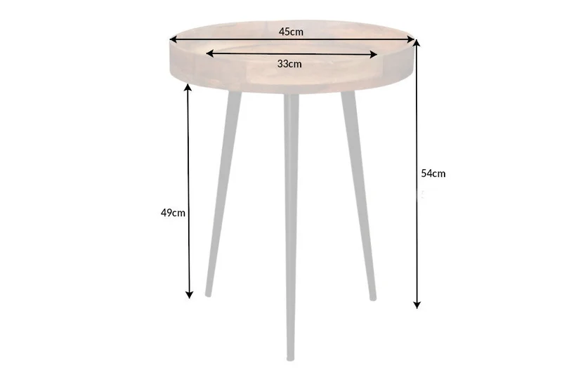 Table d'appoint massive PURE NATURE 45cm en bois de manguier naturel ronde avec pieds en métal noir