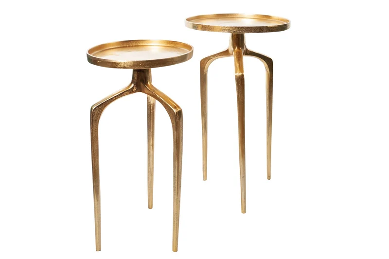Lot de 2 tables d'appoint ABSTRACT 60cm métal doré rondes design Shabby Chic