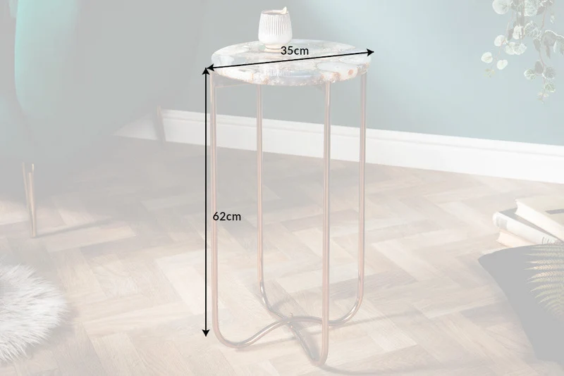 Table d'appoint ronde NOBLE I 35cm pierre précieuse agate pliable structure métal doré