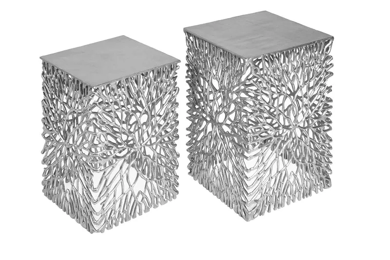 Table d'appoint en filigrane, lot de 2, ABSTRACT LEAF, 45 cm, argent, fait main