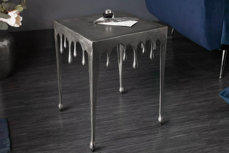 Table d'appoint extravagante LIQUID LINE S 34cm design goutte argentée