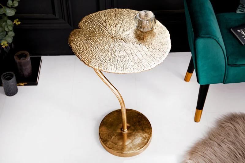 Table d'appoint design faite main ABSTRACT LEAF 40cm or