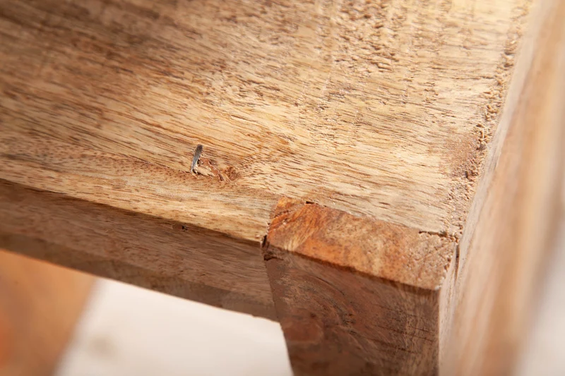 Table d'appoint artisanale S 60cm en bois de manguier massif avec étagère réglable