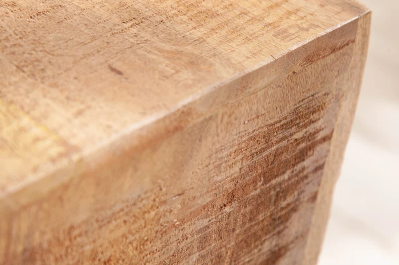 Table d'appoint artisanale S 60cm en bois de manguier massif avec étagère réglable